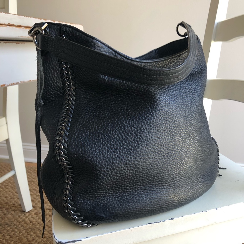 Rebecca Minkoff Black Pebbled Leather Hobo Bag with Whipstitch
